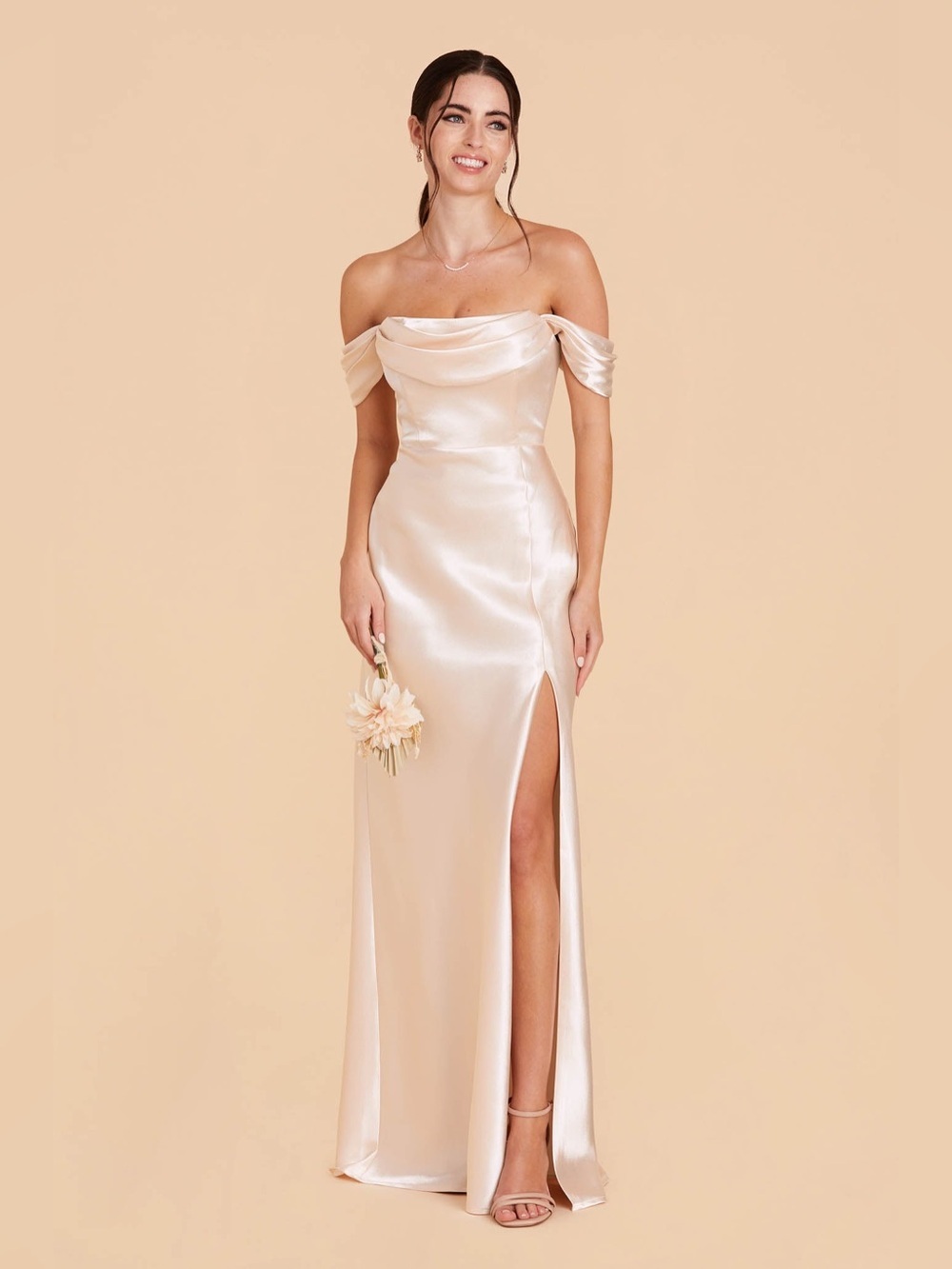 NWT Birdy Grey Mia Shiny Satin Convertible Bridesmaid Dress Champagne XS